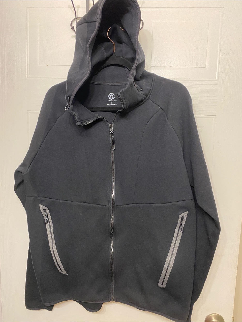 Champion Black Hooded Zip Jacket Mens Large